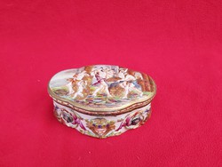 Nápolyi porcelán bonbonier, hatalmas, 1850