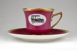 1A690 Régi rózsaszín SKODA porcelán kávéscsésze + alj autós dísszel