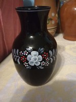 Glass hand painted black vase