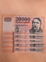 1999. 20000 Forint "GC" UNC, 5 db sorszámkövető bankjegy