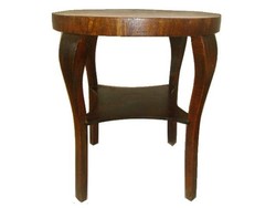 Kerek biedermeier fa szalon asztal, ívelt lábú, lágy formájú