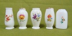 5 darab Hollóházi porcelán ibolya váza , miniváza 