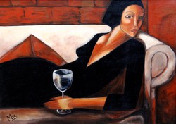 M.Zs.: Pihenő nő fekete ruhában