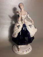 Rare antique - royal dux - baroque lady with fan, original porcelain statue, figurine