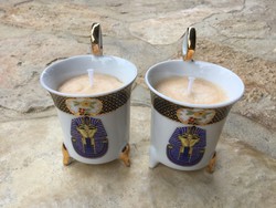 Fáraó mintás Különleges háromlábú porcelán Kávés csésze narancs Illatgyertya párban