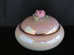 Kőbányai porcelán rózsafogós lüsztermázas bonbonier