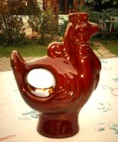 Retró barna mázas kerámia kakas váza, kiöntő, dísztárgy