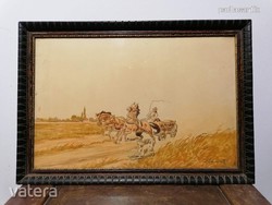 Antik szignós akvarell karton festmény AUKCIÓ!! (401)