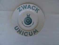 Antik Zwack Unicum reklám tányér 25 cm átmérőjű