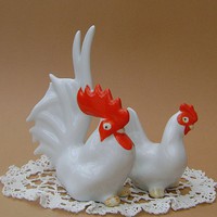 Orosz porcelán art deco kakas és tyúk figurák egyben
