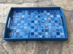 Gyönyörű kék Egyedi fa tálca üveg mozaik díszítéssel Lakásdekor 