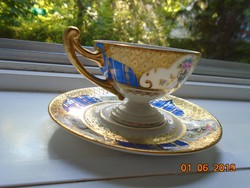1930 Újszerű(!) Empire aranybrokát királykékkel,virágvázamintás talpas kávés csésze Royal EPIAG