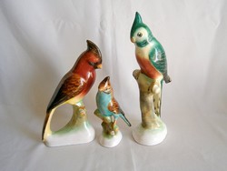 3 db Bodrogkeresztúri nagyon szép kerámia papagáj, madár 24, 19 és 14 cm