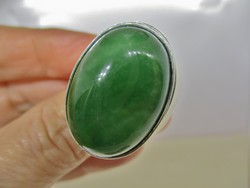 Csodálatos,ritka nagy valódi szép zöld jade ezüst gyűrű 18,2g, extra nagy 72-es méret