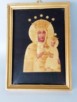 Régi szalmából készült Szűz Mária és a kis Jézus üvegkép