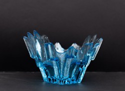 Finn kék üveg tál - Lasisepät Mäntsälä retro üveg kínáló, asztalközép
