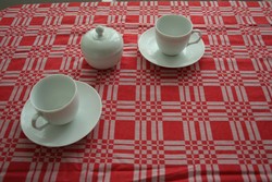 Coffee - white translucent porcelain cup and pair of sugar bowls + 1 complementary art deco plate