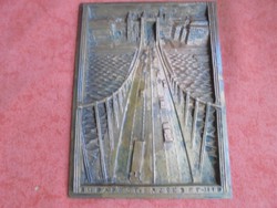 Jelzett Rajki László réz plakett Erzsébet híd látképpel