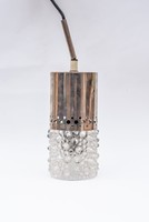 Retro krómozott fém csillár függő-mennyezeti lámpa Iittala üveg, finn iparművész Oliva Toikka design