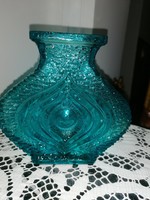 Antik art deco kék vastag falu  üveg váza 15 cm magas