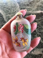 Kínai, aranyhalas belülről festett parfümös üveg jáde kö dugóval