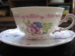 Antik barokk Zsolnay teás szett rózsaszínnel, virágokkal
