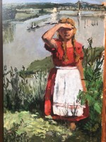 Dor Ferenc's Girl at the Bridge oil painting.