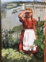 Girl at the Bridge oil painting. Dor Ferenc.