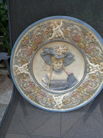 Puttós, angyalkák, angyal, figurális, kalapos nemes hölgy, barokk, Eichwald jelzett 36,5 cm falitál 
