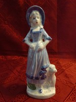 BT jelzésű német porcelán figura, kutyás lány, magassága 18 cm.