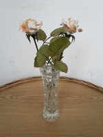 Régi retro szépséges porcelán rózsa szép üveg vázában