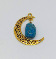 Kék Crazy Lace achát, filigrán tibeti arany hold medál