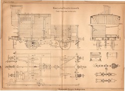 Kocsialkatrészek, egyszín nyomat 1885, vasút, Magyar Lexikon, , Rautmann Frigyes, vagon, kocsi