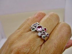 Különleges iparművész  ezüst gyűrű valódi  gyémánttal és drágakövekkel 