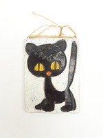 Retro kerámia falikép cica mintával - macska, cicus - iparművész falidísz