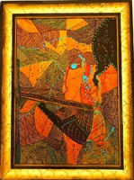 KOZMA István (1937-) "Absztrak nonfigurális "olajkép,szép arany keretben