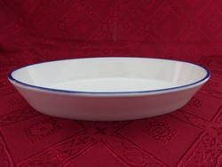Zsolnay porcelán, antik hőálló tál, kék csíkos.