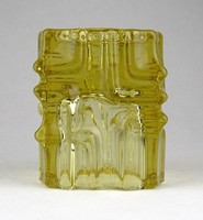 1B016 Régi művészi élénk sárga színű üveg gyertyatartó