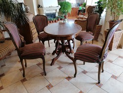 Antik Neobarokk szalon garnitúra póklábú asztal + 4 db kárpitos szék