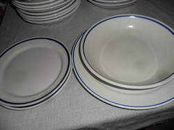 Zsolnay art deco kék csíkos kerek tányér, tál csomag 4 db