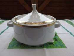 Alföldi porcelán levesestál aranyozott dekorcsíkkal