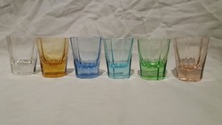 Régi színes csiszolt üveg feles pohár készlet 6 db eredeti dobozában