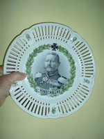 Antik Hindenburgot ábrázoló porcelán dísztányér, emléktányér
