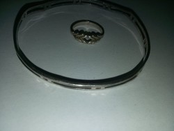 Egyedi Modern-Dizájn Hullámos Szélű Merev Ezüst Karkötő Ajándék Ezüst Gyűrűvel