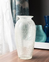 Retro karcagi (berekfürdői) irizáló fátyolüveg váza - türkiz kék repesztett üveg, jég zúzmaramintás