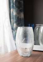 Retro karcagi (berekfürdői) fátyolüveg váza - repesztett üveg, jegeces, jég zúzmaramintás