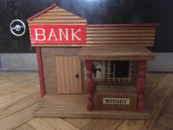 1970s-80s wooden house bank - wild west game