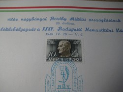 Vitéz Nagybányai Horthy  Miklós  Országolásának 20 . évfordulójára , emlék bélyegezéssel  !