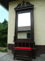 Ritkaság! Nagyon magas antik ónémet előszobafal / tükör ülőkével az 1800-as évekből egy kúriából