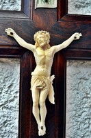 40. Antik, CSONT Jézus Krisztus (11,5cm), 31cm feszület, impozáns, kereszt, korpusz